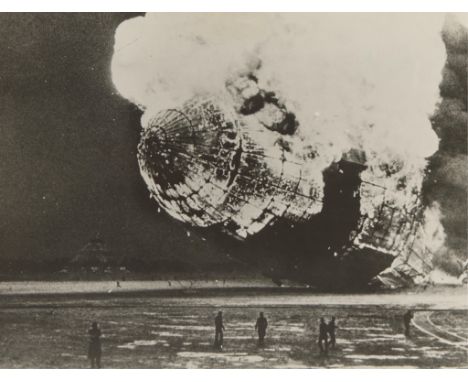 Original gelatin silver print press photograph depicting the Hindenburg disaster in May of 1937. Published by Underwood &amp;