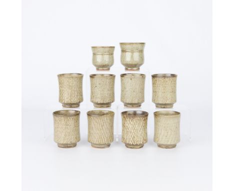 Tatsuzo Shimaoka (Japanese, 1919-2007). Group of ten studio ceramic chawan tea bowls or yunomi cups, 20th century. Stoneware 