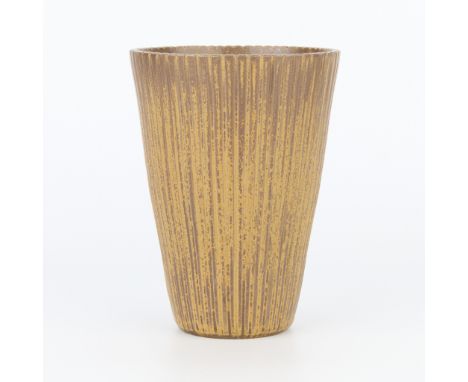 Arne Bang (Danish, 1901-1983). Studio ceramic pottery vase of a fluted or flared form, 20th century. Stoneware with an olive 