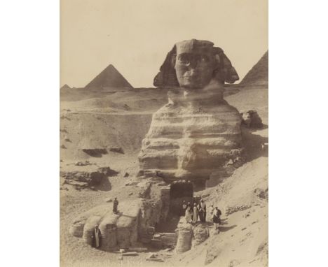 Abdullah Freres (Ottoman). Late 19th century albumen photograph print depicting a partially excavated Great Sphinx of Giza wi