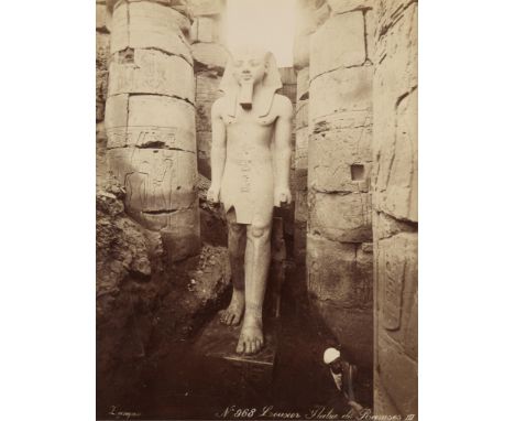 Adelphoi Zangaki, Greece. Late 19th to early 20th century albumen photograph print depicting the statue of Ramesses II at the