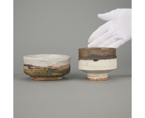 Robin Welch (British, 1936- 2019). Group of two studio ceramic chawan (tea bowls) or cup vessels, 21st century. Stoneware wit