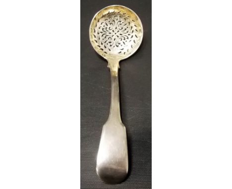 Victorian silver fiddle pattern sifter spoon, maker C.B., London 1840, weight 1.75oz approx.