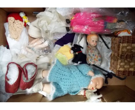 A Chad Valley sleep-eye doll; together with dolls clothing and accessories (2 boxes)
