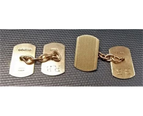 Pair of 9ct gold engine turned rectangular cuff links, weight 5.1g approx.