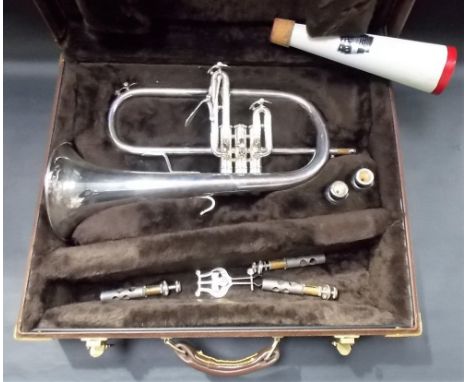 A silver plated flugel by Elkhart, Stradivarius model 183 within fitted hard carry case.