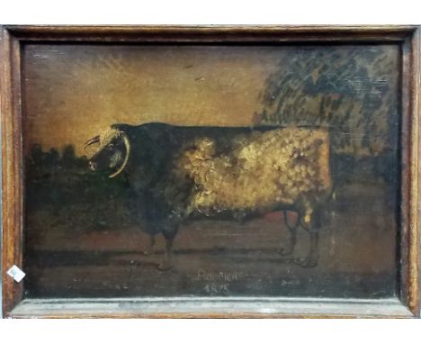 19th Century style portrait of a bull 'Patriot' (1878) Oil on plywood, 13in x 19.25in