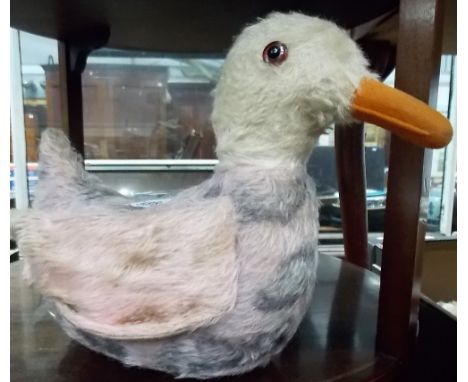 Vintage mohair plush musical seagull soft toy, width 11in 