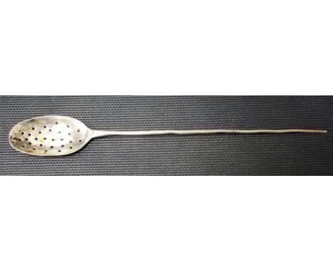 18th Century silver mote spoon with pierced bowl (unmarked).