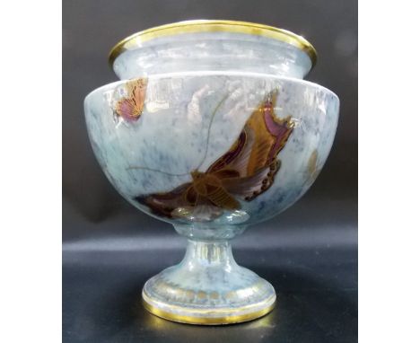 Carltonware luster pedestal bowl decorated with butterflies no. 2124