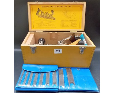 A boxed record multi-plane no. 405 with cutting tools and instruction booklet.