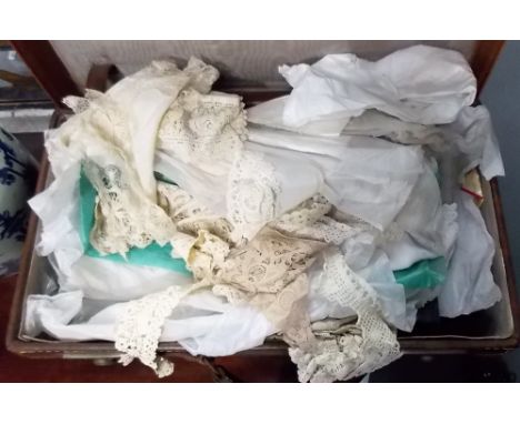 Box containing a collection of vintage lace 