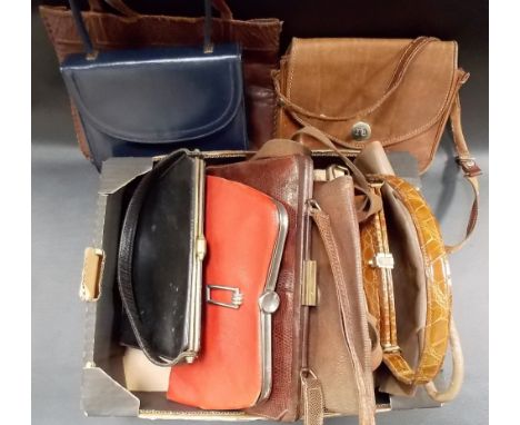 Collection of vintage leather handbags.