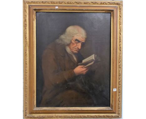 GEORGE ROTH (18TH CENTURY BRITISH) Three quarter length portrait of an elderly gentleman reading Oil on canvas Signed to the 