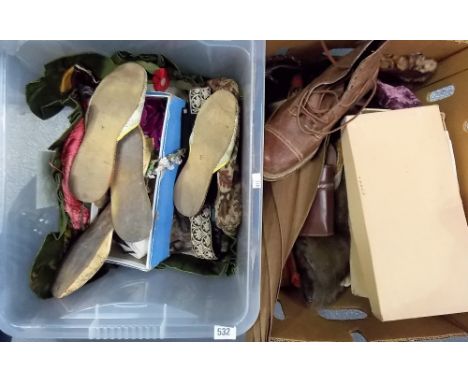 Two boxes of ladies vintage textiles and accessories 