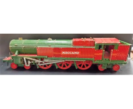 A Meccano built model railway locomotive upon track, length 44in 