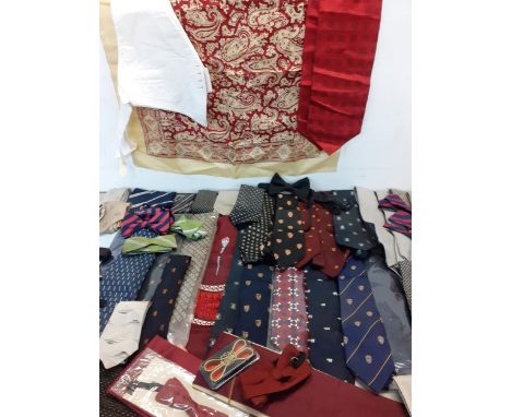 Vintage ties, cummerbunds and bow-ties to include school, clubs, Fleet Street and Cambridge Wesley University ties, Charles N