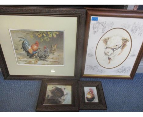 Jan Farges, study of a bulls head, watercolour signed 31 x 23cm, mounted in a glazed frame, Joy Godd, a watercolour of a hen,