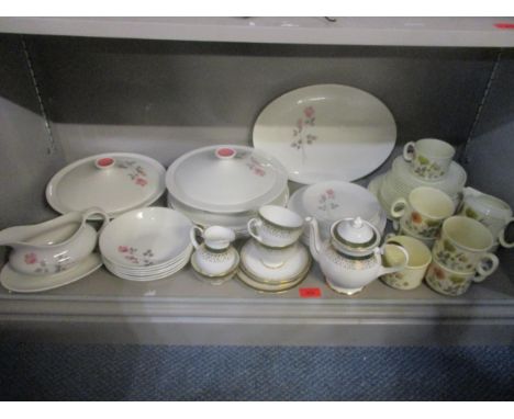 A Royal Doulton Pillar Rose dinner service, approximately 31 pieces, J &amp; G Meakin Trend part tea set, approximately 21 pi