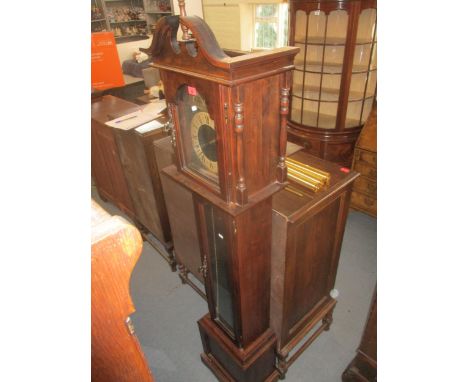 Mahogany cased Emperor Clock Company longcase clock model 120 series, having a Roman dial, three train weights with pendulum,