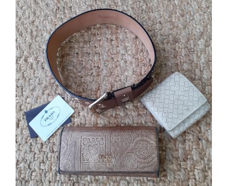 Prada-A brown leather purse in Buffalo print in gold coloured outlines (Prada's colours cammello and oro) with gold tone hard