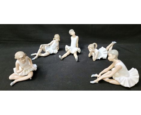FIVE NAO BALLERINA FIGURESincluding figures sitting and lying down in ballet poses (5)