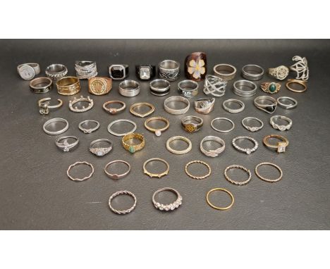 SELECTION OF SILVER AND OTHER RINGSincluding statement rings, stone and enamel set examples, 1 box