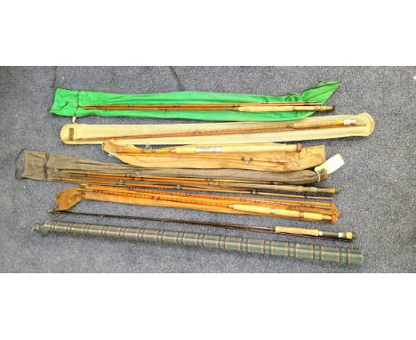 SIX ASSORTED FISHING RODSincluding Snowbe classic 10ft, two-piece in tartan case, vintage rod stamped G M Richardson, Dumfrie