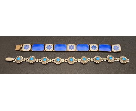 DAVID ANDERSEN STYLE BLUE AND WHITE ENAMEL DECORATED SILVER BRACELETmarked 925s and AG; together with a turquoise set silver 