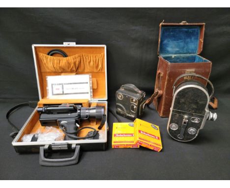 SELECTION OF VINTAGE CINE CAMERAScomprising an Elmo 'Super 110' Super 8, 8mm camera, in Elmo carrying case and with original 