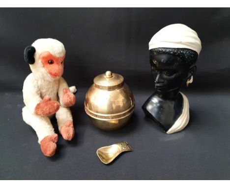 VINTAGE LIPTONS TEA CADDY FOR BRITISH EMPIRE EXHIBITION 192413cm high; with a 1950s Duran African chalkware bust, 21cm high; 