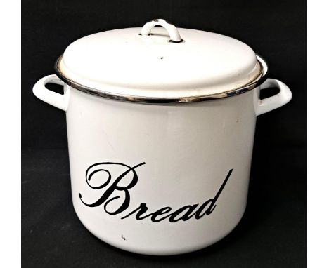 LARGE ENAMELLED BREAD BIN BY JUDGEwith twin handles and lid, inscribed Bread to the side, 28cm high