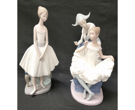 LARGE NAO FIGURE GROUP 'A dream come true' with harlequin and ballerina, 31cm high; together with a Nao figure of a ballerina