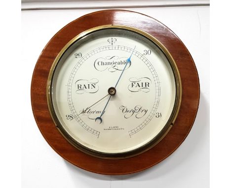 MAHOGANY ROUND BAROMETER BY J LIZARSwith brass mounts, inscribed J Lizars, Glasgow, Edinburgh Etc, numbered 2555 on the back,