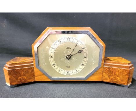 ELLIOTT ART DECO WALNUT MANTLE CLOCKthe face etched with floral motifs, the dial with Roman numerals, stamped Sorley Glasgow,