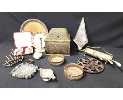 NORWEGIAN PEWTER ARTS AND CRAFTS STYLE CANDLE HOLDERstamped Dustegard finn Norway on the back, Indian trinket box with metal 