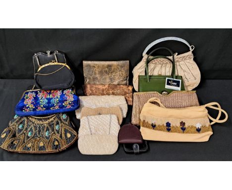 TWELVE VINTAGE BEADED AND OTHER EVENING BAGStogether with a beadwork glasses case, two coin wallets, a hosiery pouch and a so
