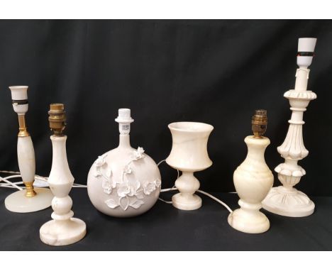 SIX VARIOUS TABLE LAMPSincluding alabaster, ceramic and wood, the tallest 33cm high (6)