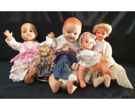 SELECTION OF VINTAGE DOLLS including Schoenau & Hoffmeister doll, Celluoid doll with sound box, Tiny tears, English doll stam