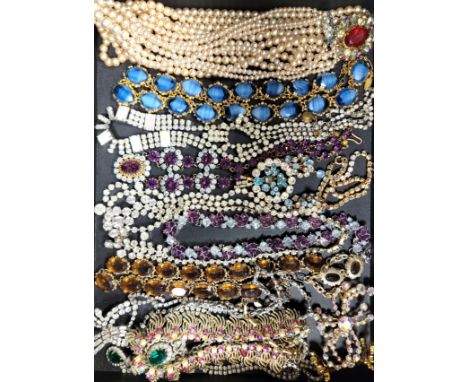 INTERSETING SELECTION OF THIRTEEN PASTE AND CRYSTAL SET VINTAGE NECKLACESof various designs and colours, together with two si