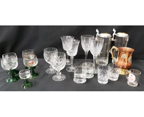 LARGE SELECTION OF DRINKING VESSELSincluding eight Stuart crystal wine glasses, eight various green ribbed stem glasses, some