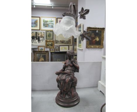 Resin Table Lamp as a Seated Lady Reading a Book, 55.5cm high.