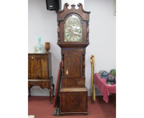 A XIX Century Mahogany Eight Day Moonface Longcase Clock, (Cremoni - Wolverhampton), hood with a swan neck, pediment, arched 