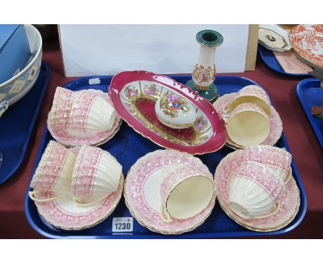 Late XIX / Early XX Century Tea Cups and Saucers, RZB German porcelain dish, Italian Classical style candlestick, Limoges egg