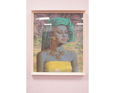 After Vladimir Tretchikoff, Balinese Girl, coloured print,in white painted frame, label to back, 59.5 x 49.5cm.