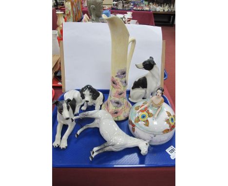 Japanese Ceramic Powder Bowl, of circular form, the (damaged) lid as a lady, Beswick grey horse, Sylvac and other dogs, Radfo