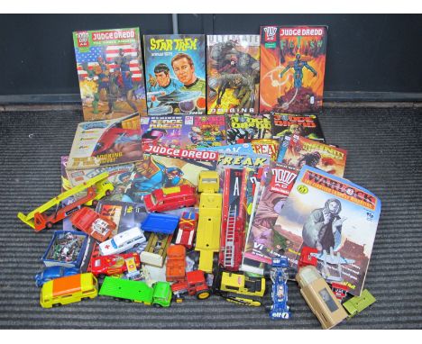 A Collection of Diecast Model Vehicles, by Dinky, Matchbox, Tonka and others, white metal figures, comics and annuals, etc.