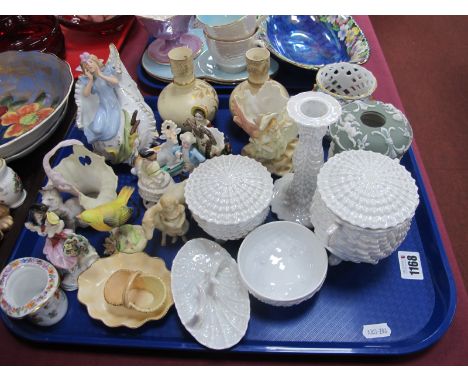 Royal Worcester Miniature Basket, Dresden top hat and basket decorated with flowers, etc:- One Tray