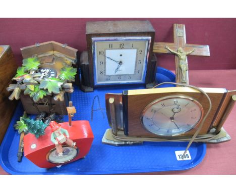 Mercedes Christmas Clock, cuckoo clock, mantle clocks, crucifix:- One Tray.