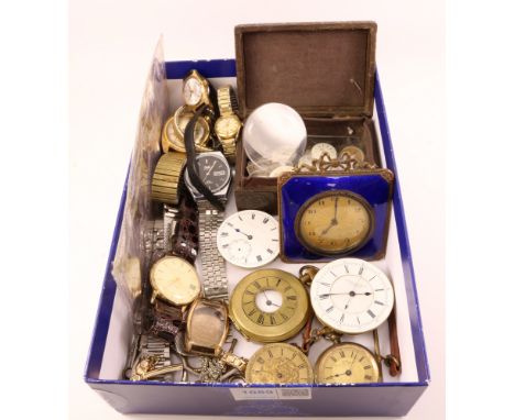 Early 20th century enamel cased travel clock, pocket and wristwatches, Tudor and other movements and parts   Condition Report